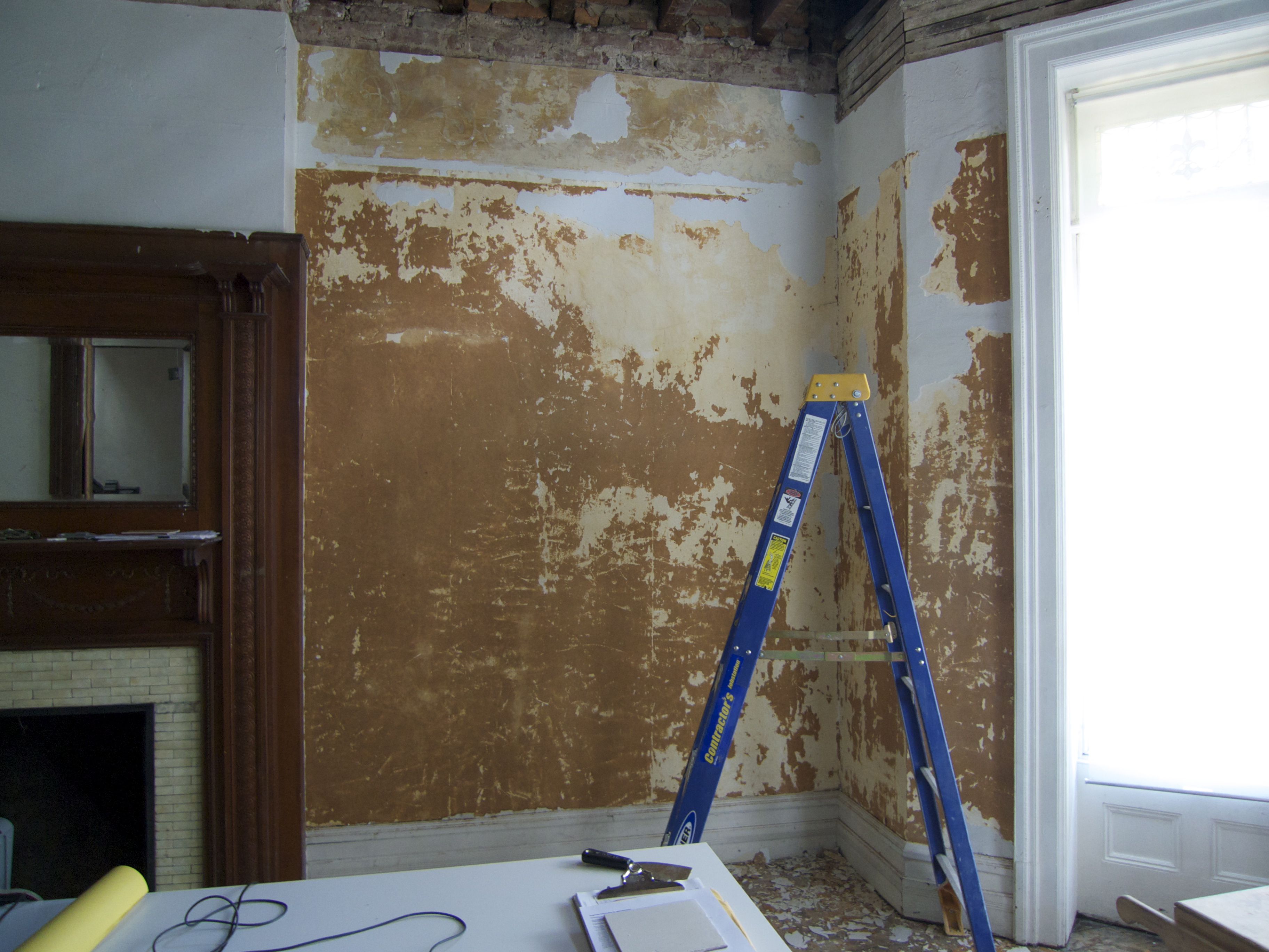 DIY Removing Painted Wallpaper Over Plaster Wall | THIS OLD CRACK HOUSE